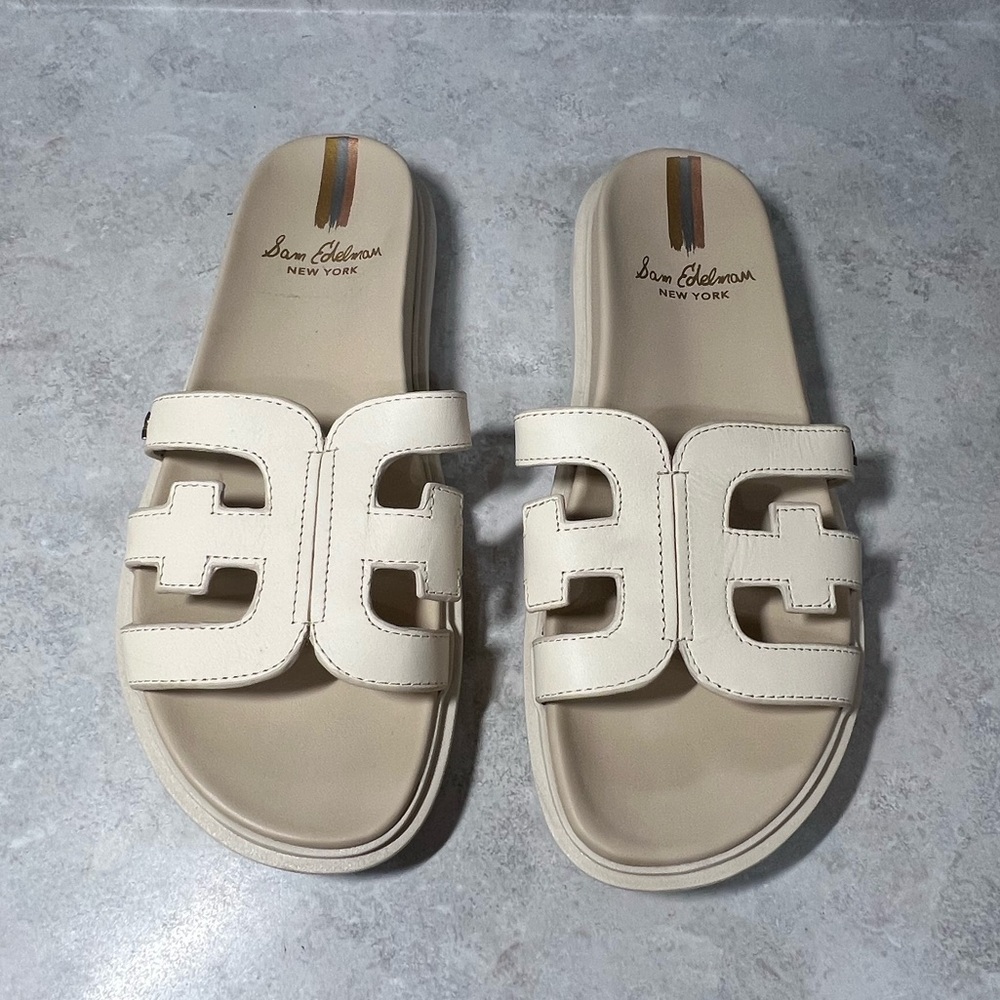 Sam Edelman Ivory Leather Slides Sz 8